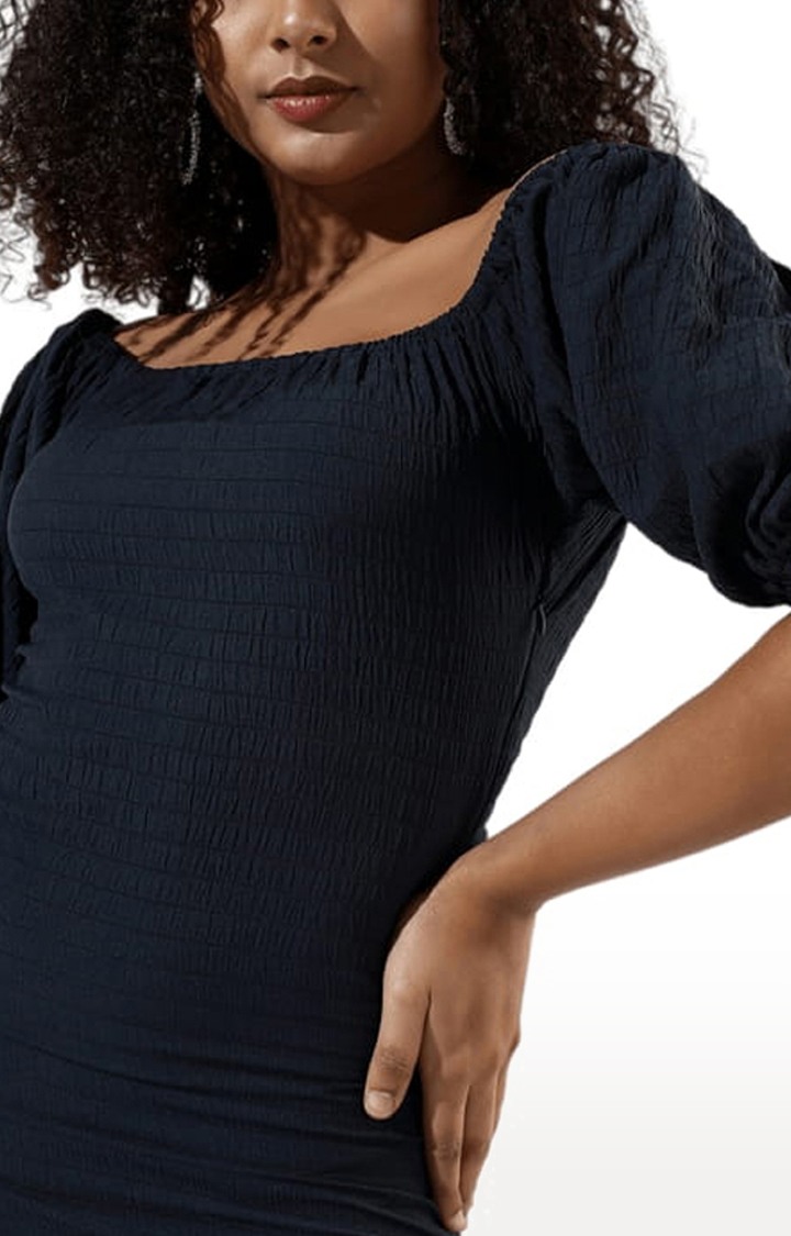 Women's Blue Solid Sheath Dress