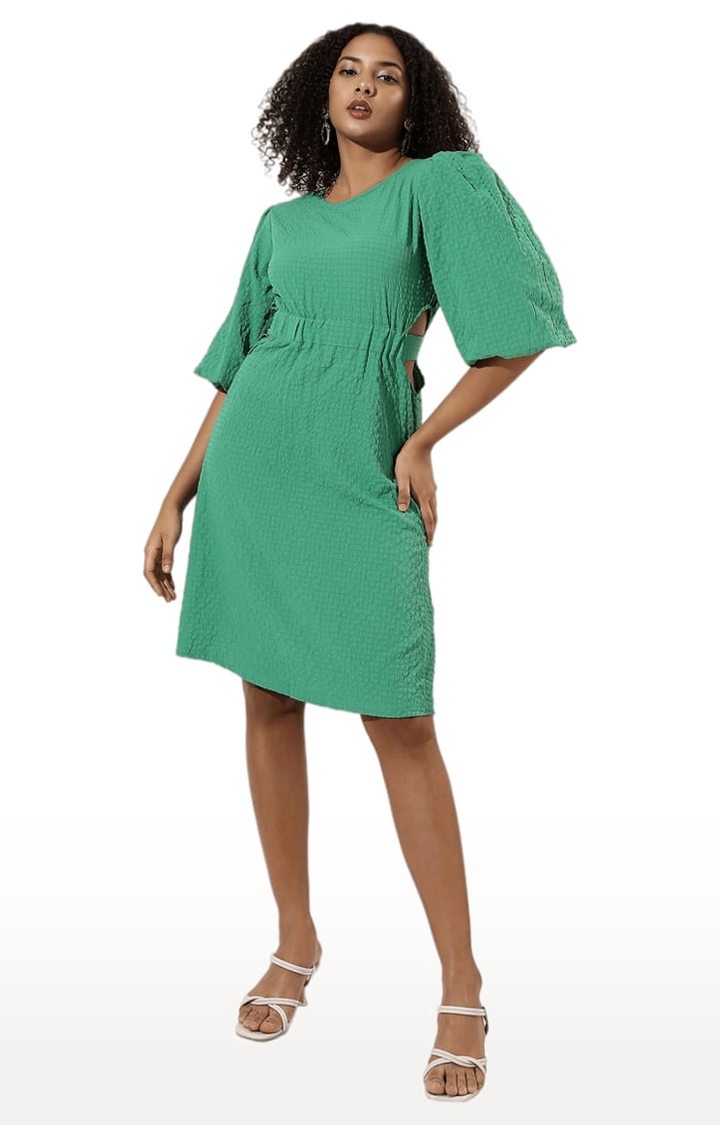 CAMPUS SUTRA | Women's Green Crepe Solid Sheath Dress 1