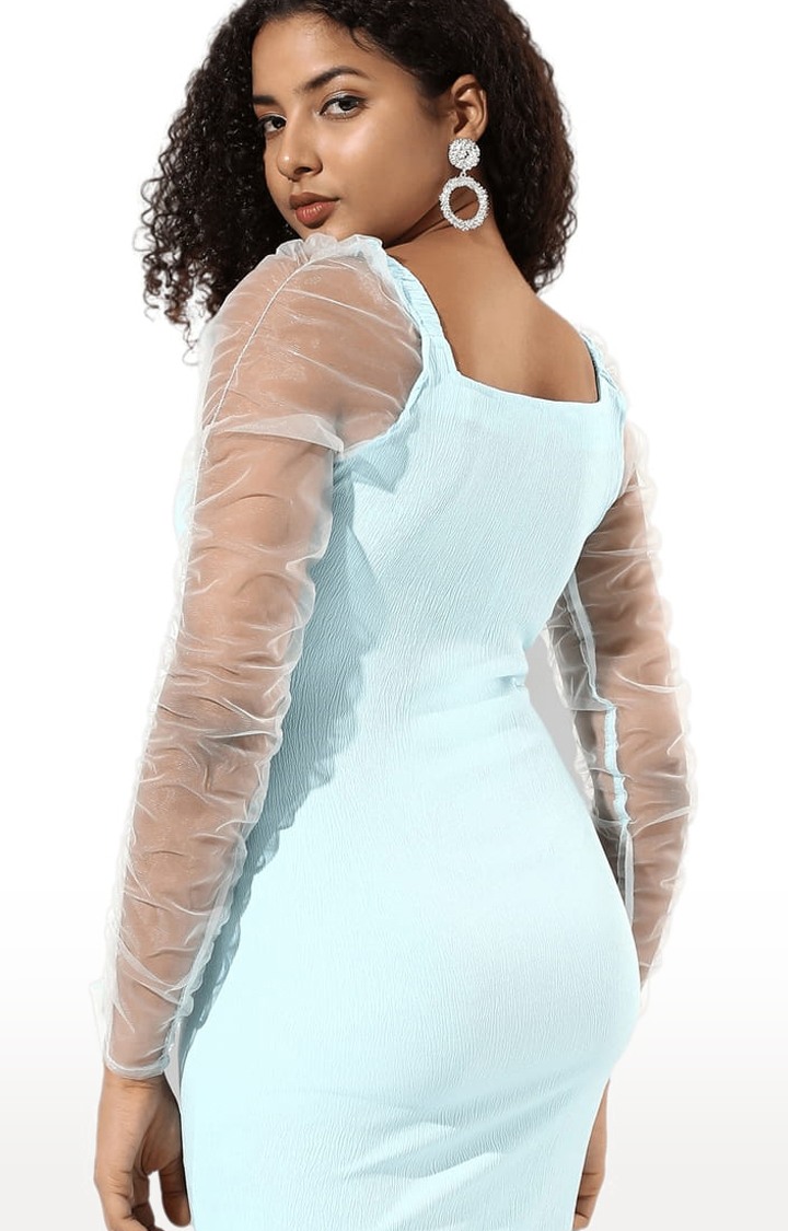 Women's Blue Solid Bodycon Dress