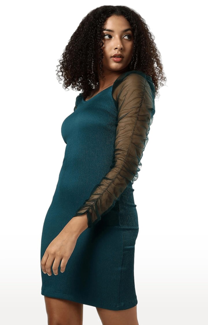Women's Green Solid Bodycon Dress