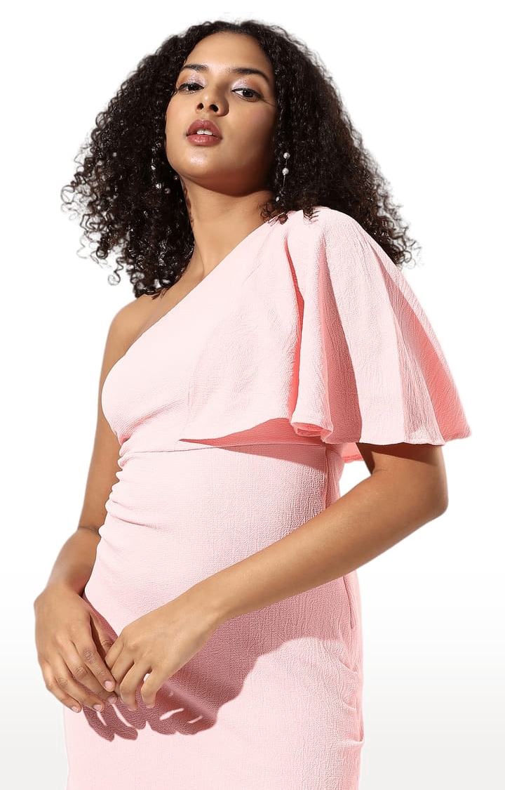Women's Pink Crepe Solid Sheath Dress