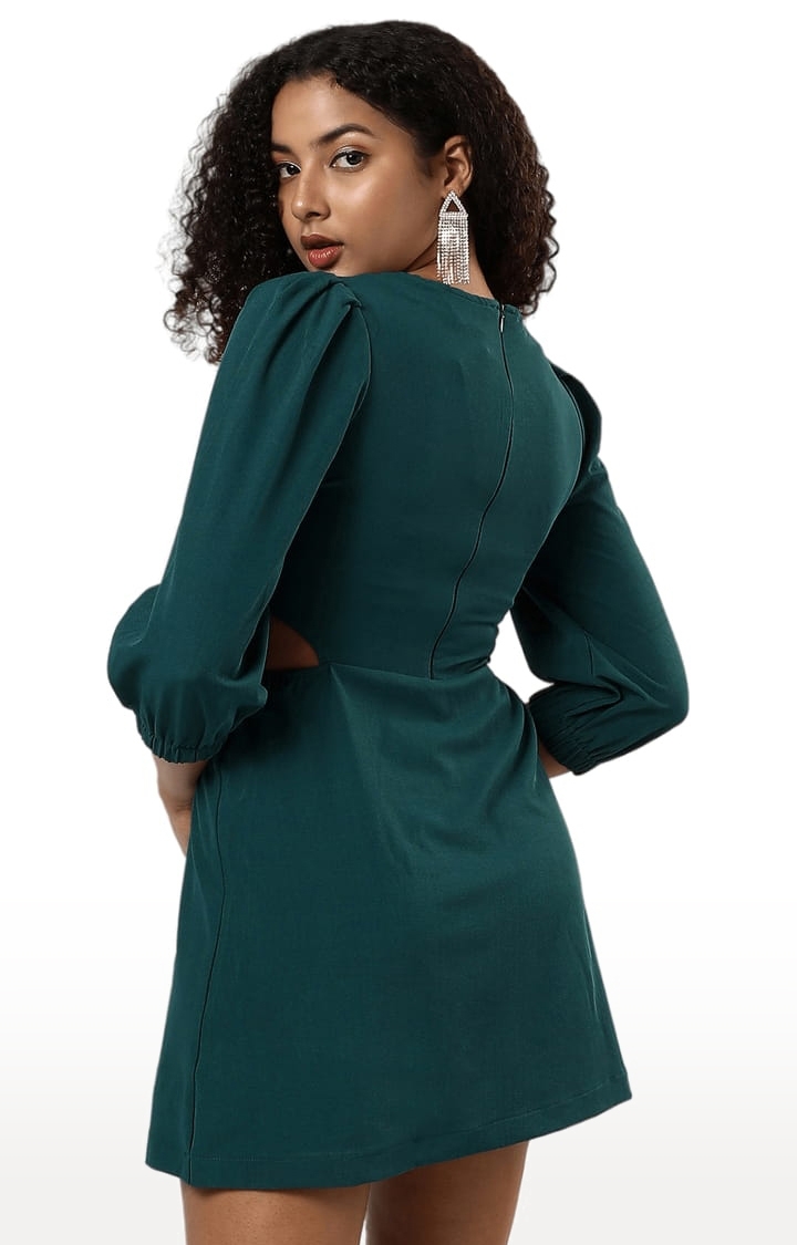 Women's Emerald Green Crepe Solid Sheath Dress