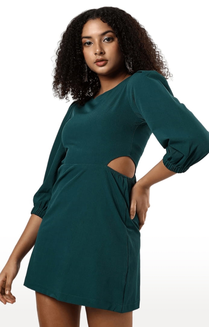 CAMPUS SUTRA | Women's Emerald Green Crepe Solid Sheath Dress