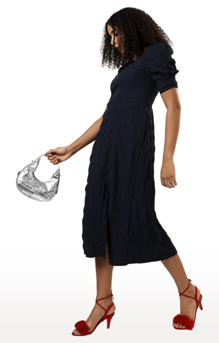Women's Blue Textured Sheath Dress