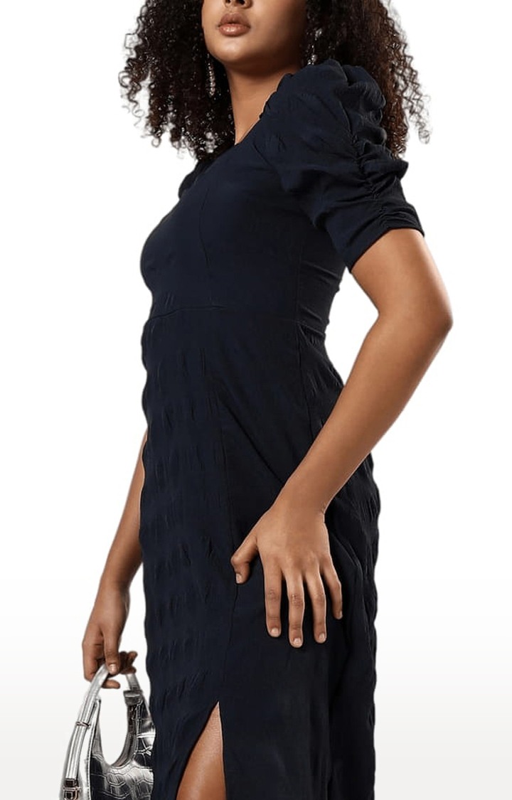 Women's Blue Textured Sheath Dress