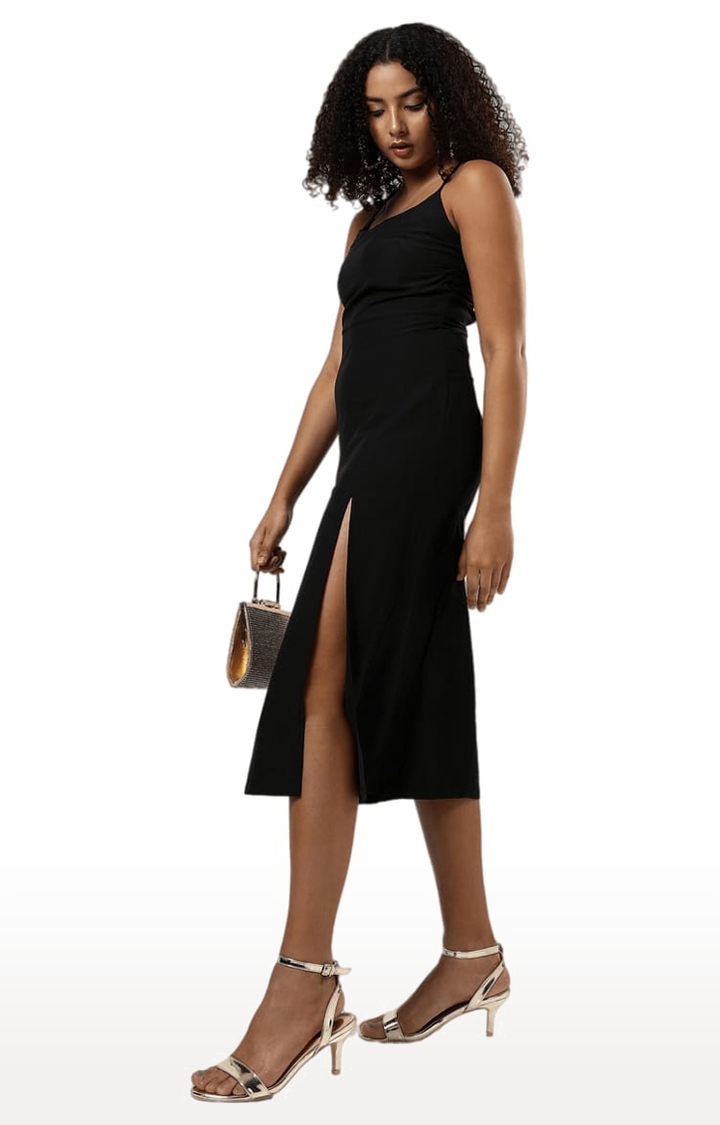 CAMPUS SUTRA | Women's Black Polyester Solid Bodycon Dress