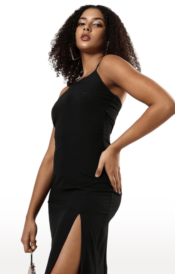 Women's Black Solid Bodycon Dress