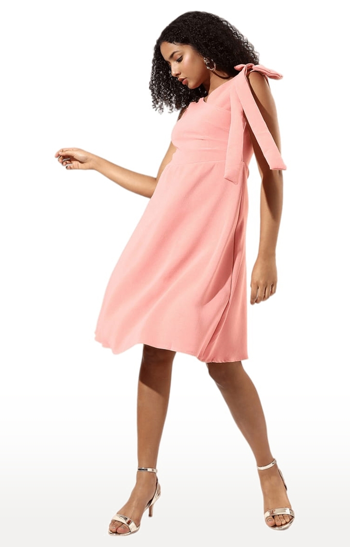 Women's Pink Cotton Solid Fit & Flare Dress