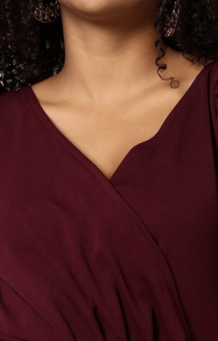 Women's Red Solid Asymmetric Dress