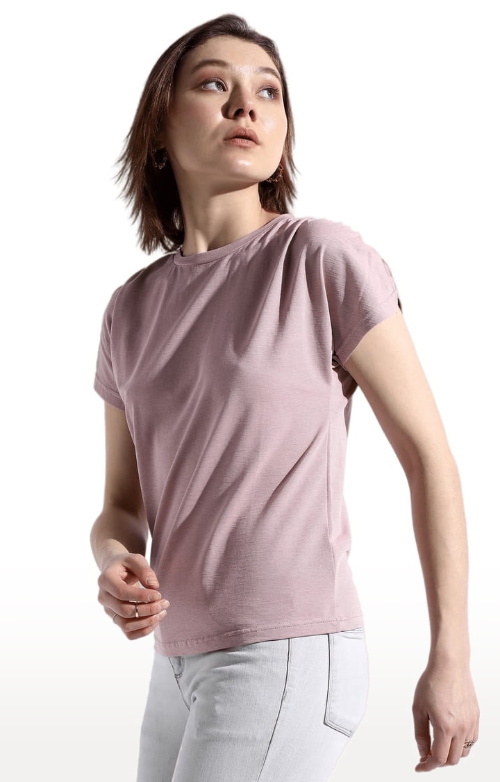 CAMPUS SUTRA | Women's Purple Cotton Solid Regular T-Shirt