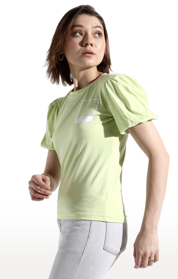 Women's Green Cotton Solid Regular T-Shirt
