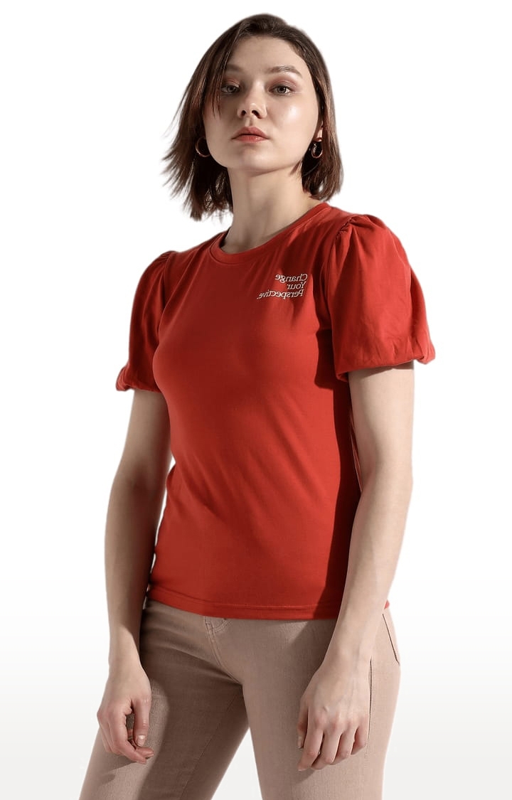 Women's Red Cotton Solid Regular T-Shirts
