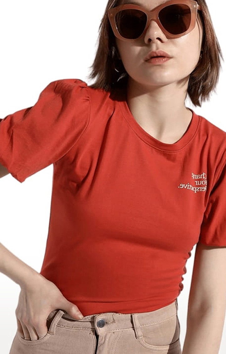 Women's Red Solid Regular T-Shirts