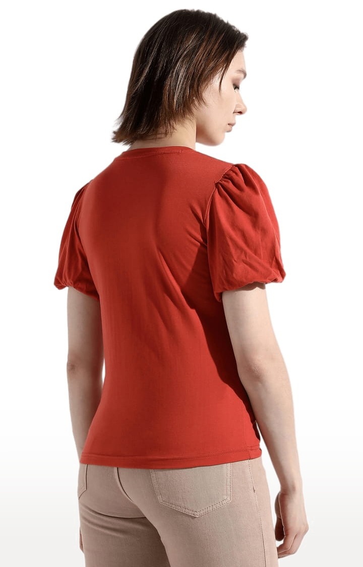 Women's Red Solid Regular T-Shirts