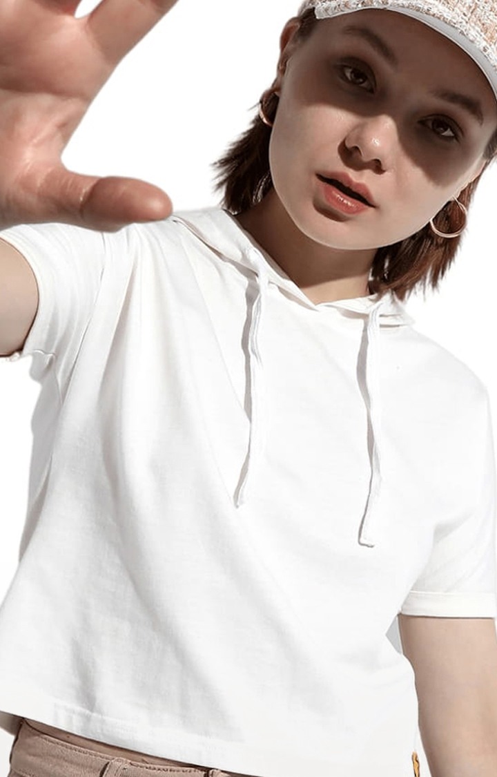 Women's White Solid Crop Top