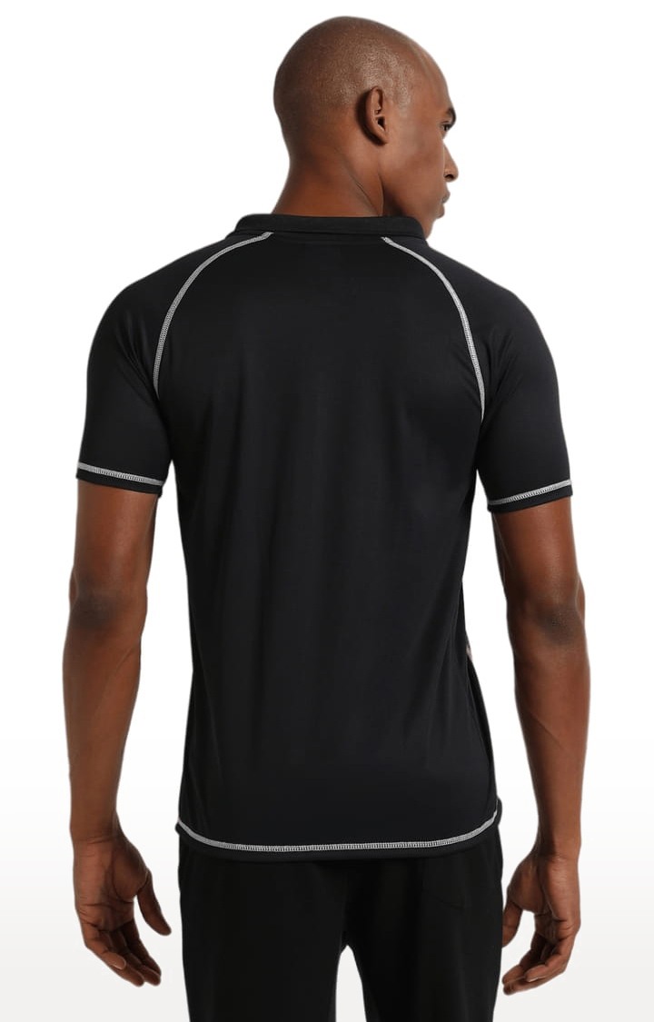 Men's Black Polyester Colourblock Activewear T-Shirt