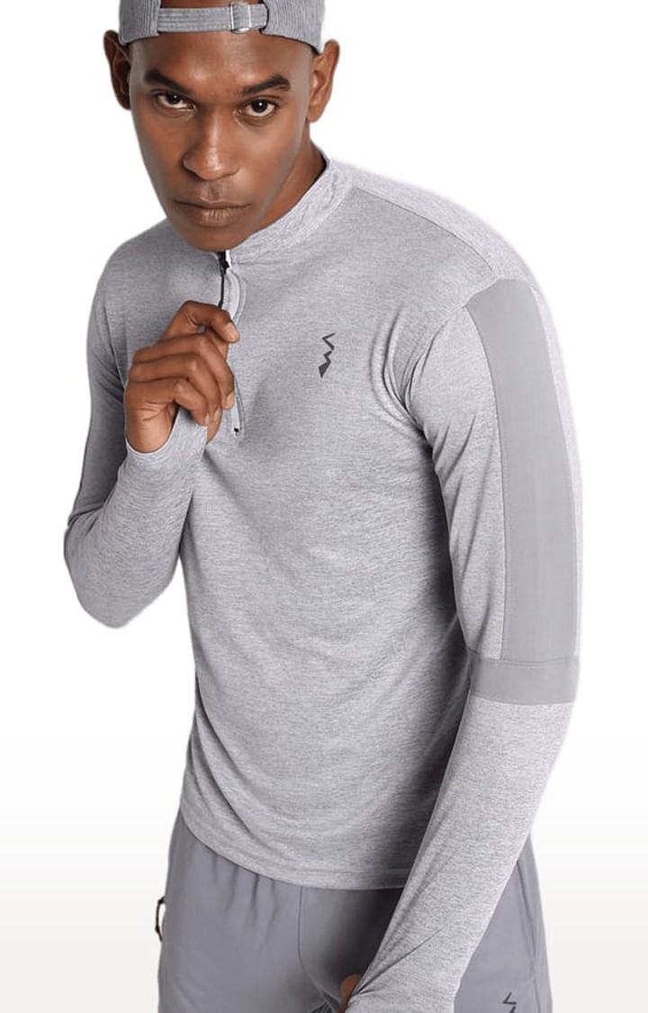 Men's Grey Polyester Solid Activewear T-Shirt