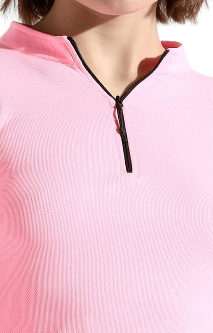 Women's Pink Solid Activewear T-Shirts
