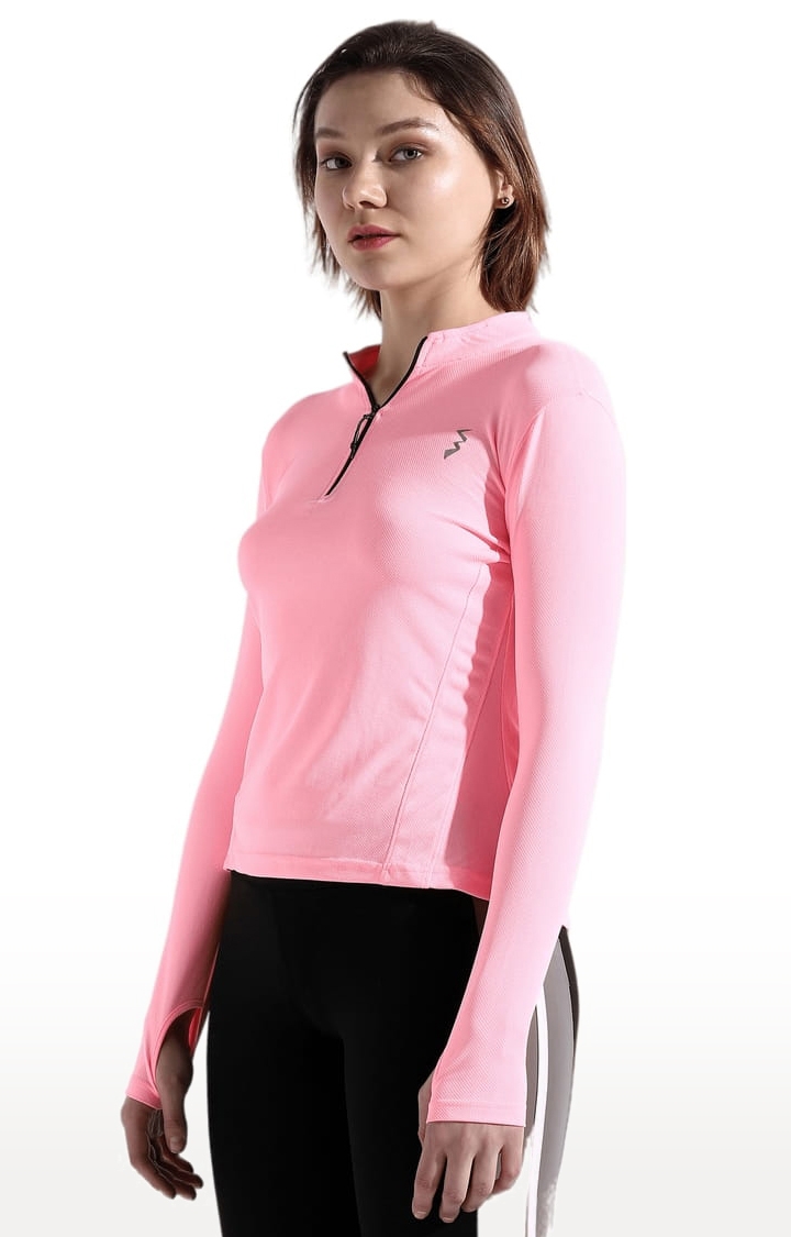 Women's Pink Polyester Solid Activewear T-Shirt