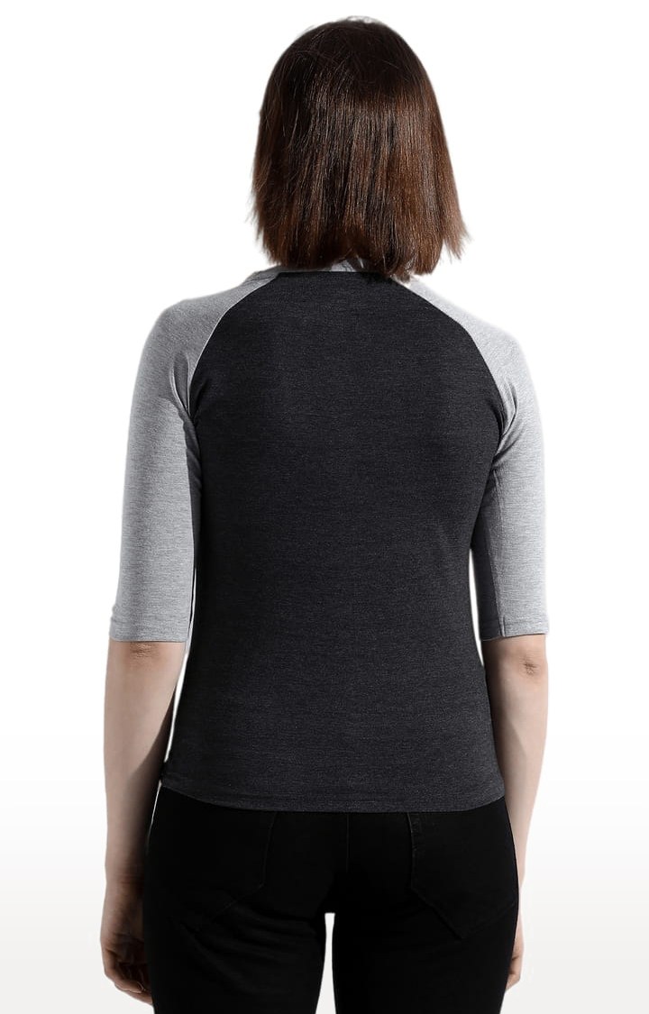 Women's Charcoal Grey Cotton Colourblock Regular T-Shirt