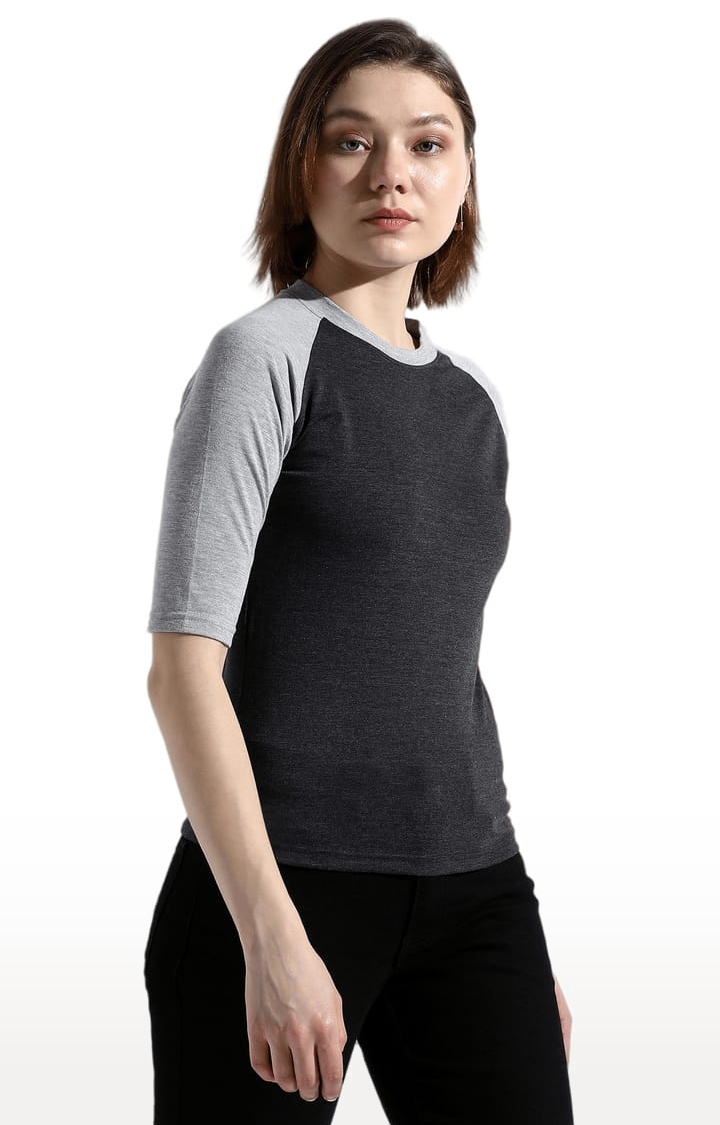 CAMPUS SUTRA | Women's Charcoal Grey Cotton Colourblock Regular T-Shirt