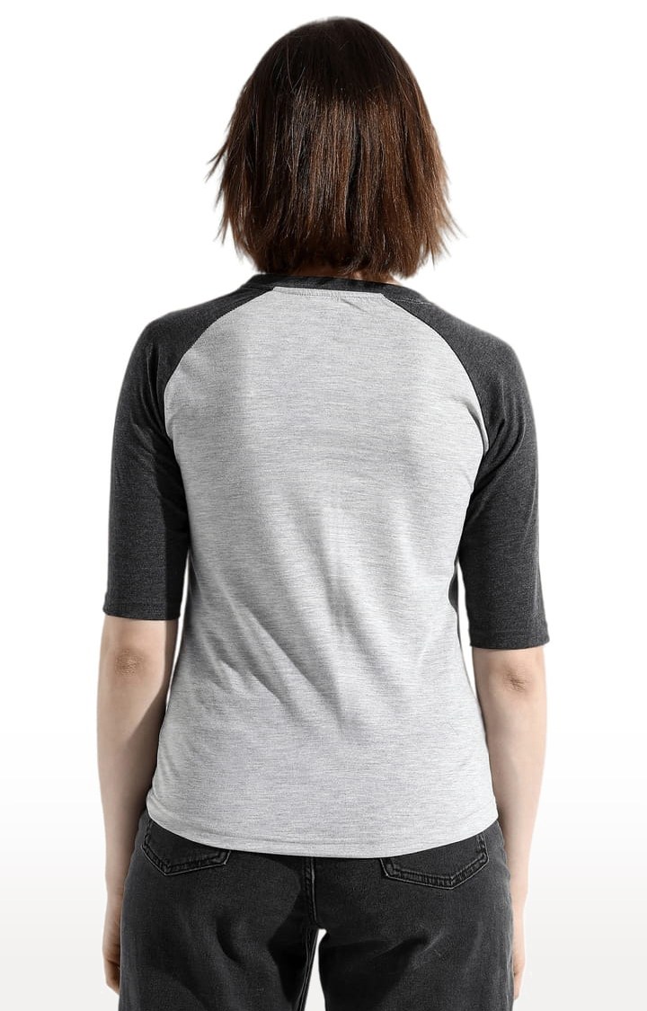 Women's Charcoal Grey Cotton Colourblock Regular T-Shirt