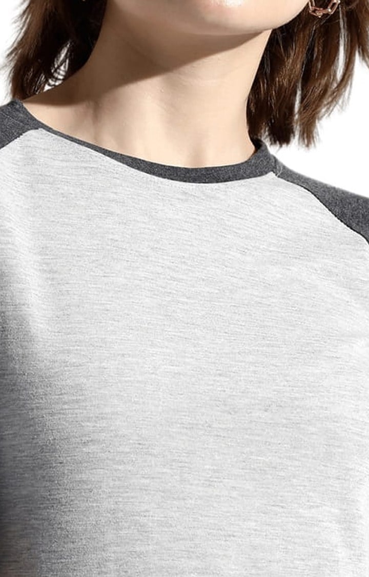 Women's Charcoal Grey Cotton Colourblock Regular T-Shirt