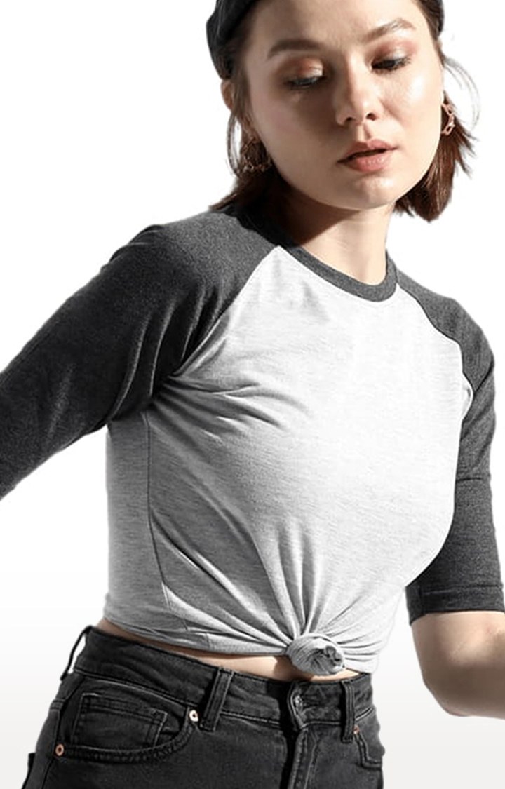 Women's Charcoal Grey Cotton Colourblock Regular T-Shirt