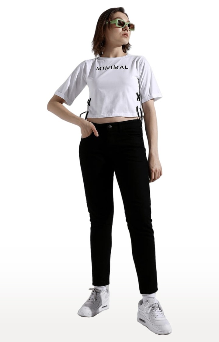 Women's White Typographic Crop Top