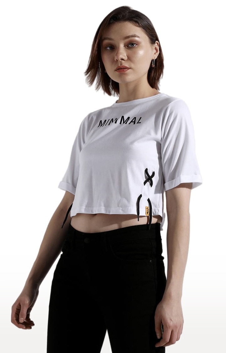 Women's White Typographic Crop Top