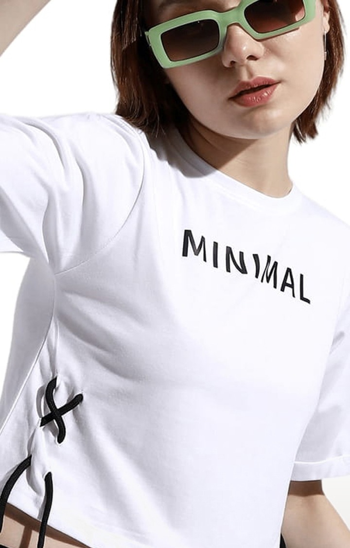 Women's White Typographic Crop Top