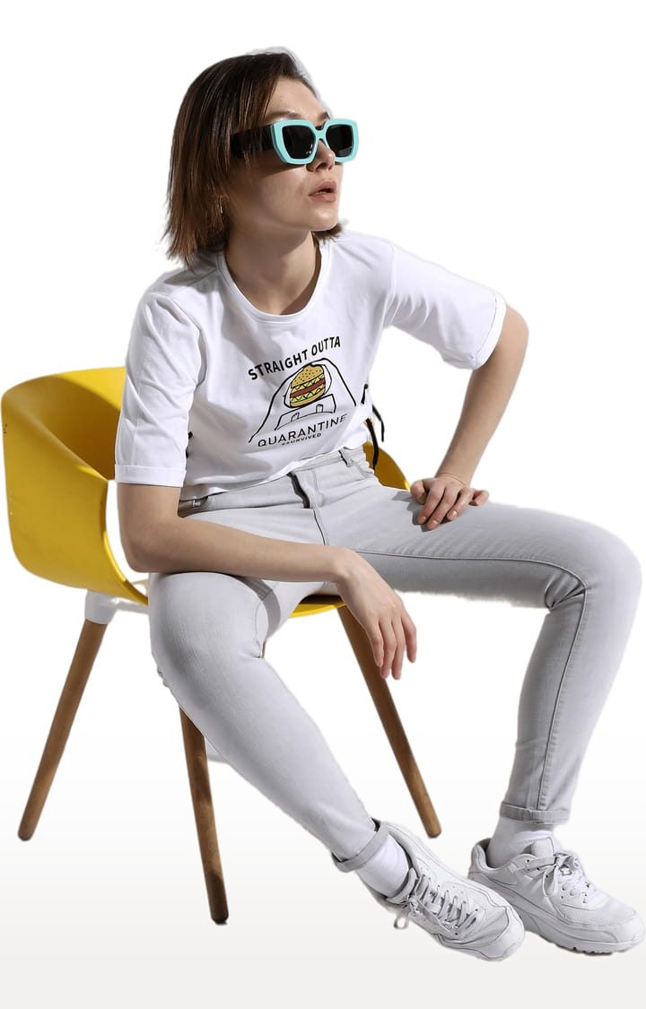 Women's White Typographic Crop Top