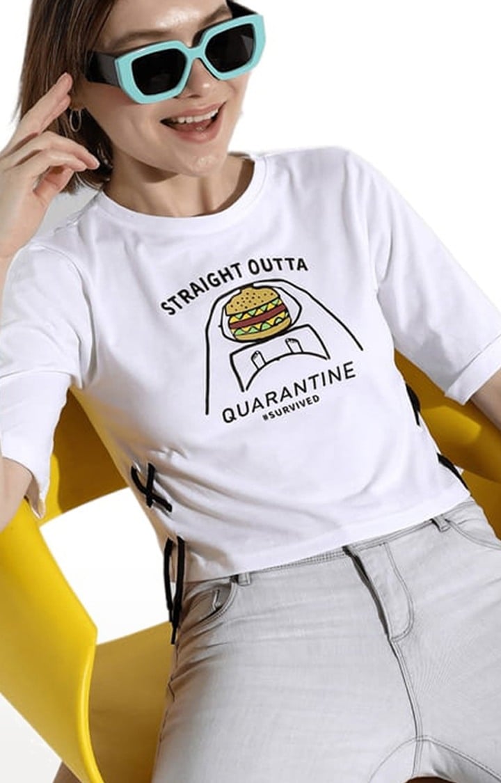 Women's White Typographic Crop Top