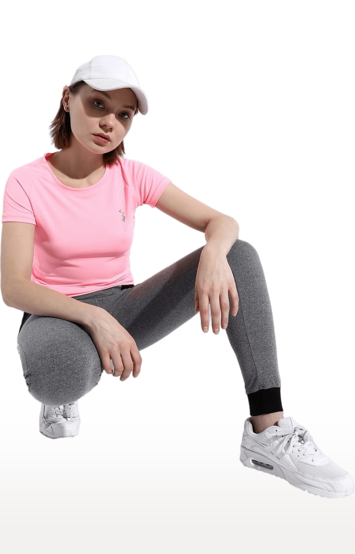 CAMPUS SUTRA | Women's Pink Polyester Solid Activewear T-Shirt 1