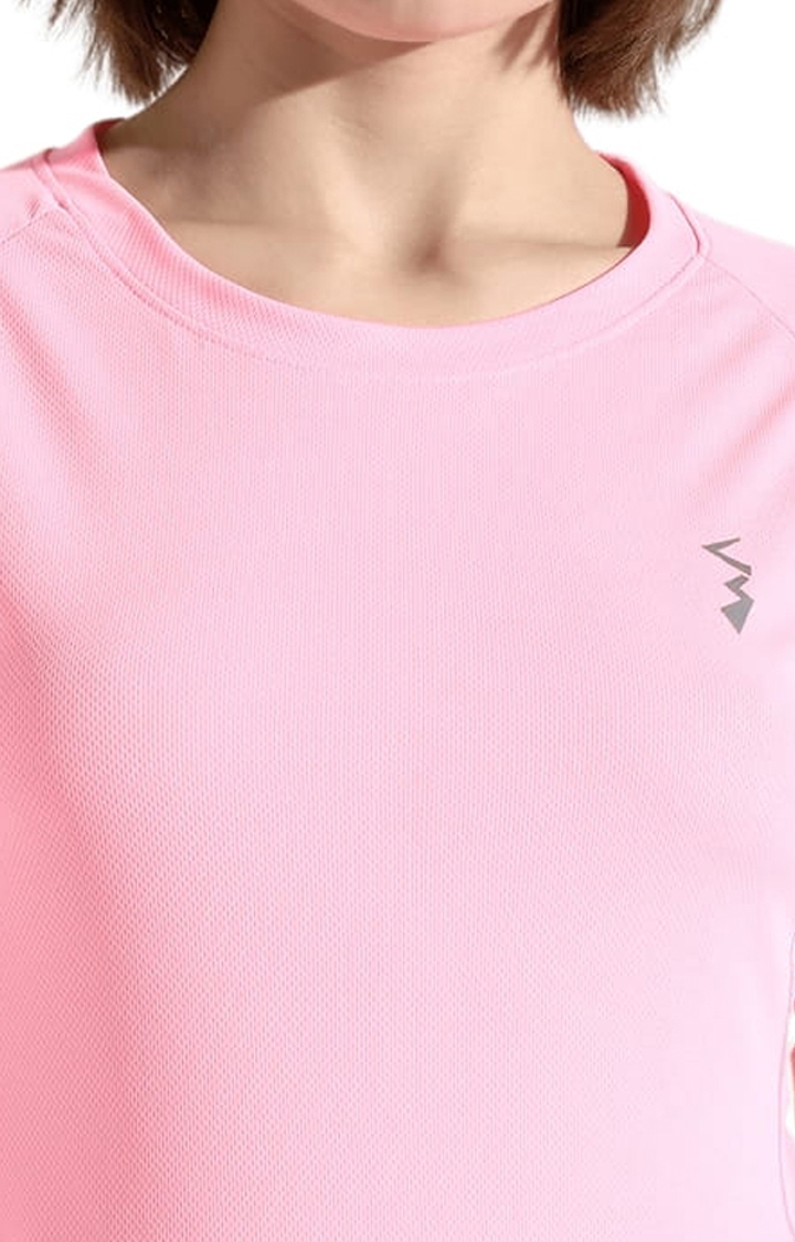CAMPUS SUTRA | Women's Pink Polyester Solid Activewear T-Shirt 4