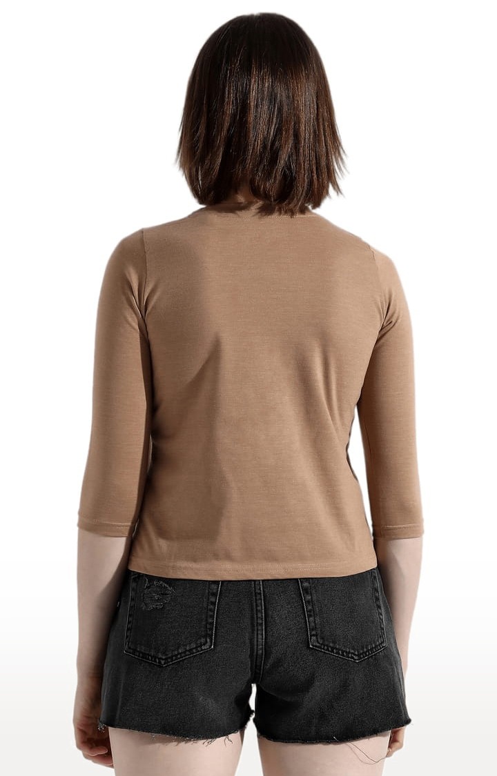 Women's Beige Solid Crop Top