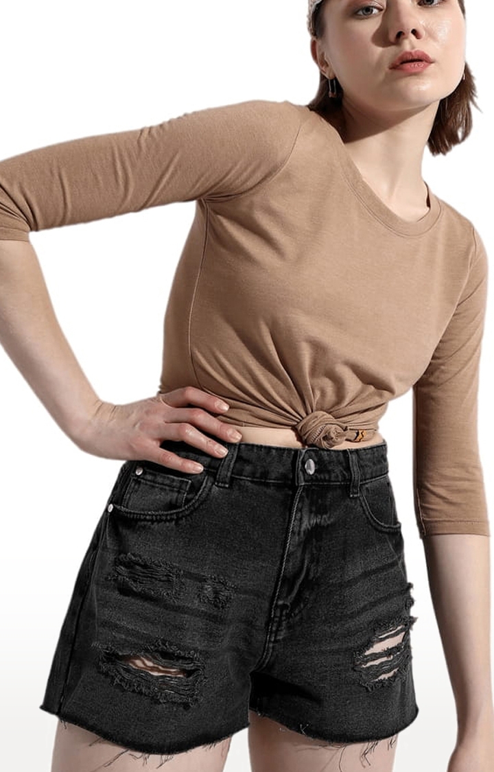 Women's Beige Cotton Solid Crop Top