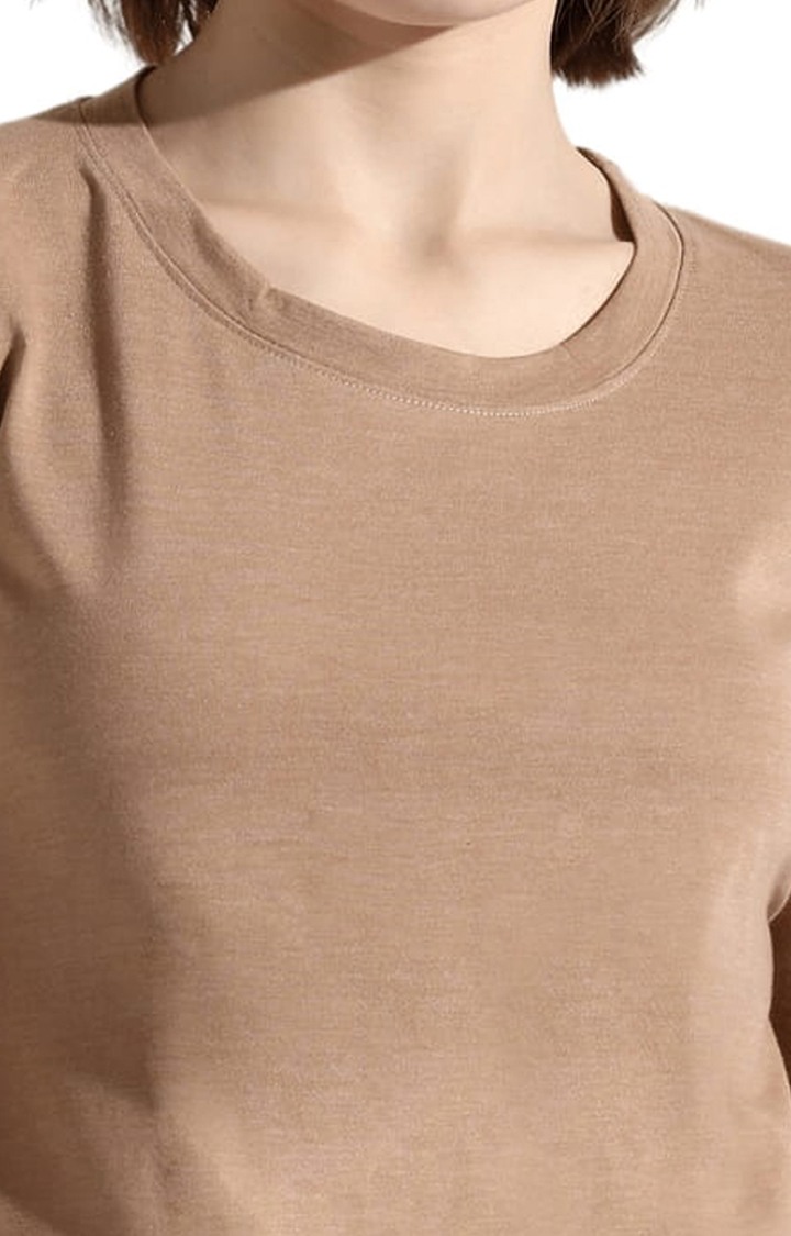 Women's Beige Cotton Solid Crop Top