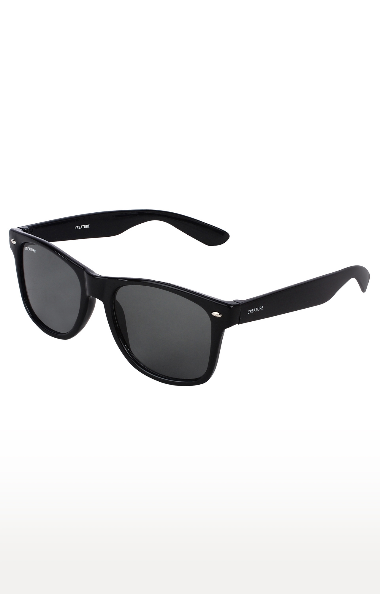 CREATURE | CREATURE Black Glossy Finish Unisex Wayfarer Sunglasses (Lens-Black|Frame-Black) 2