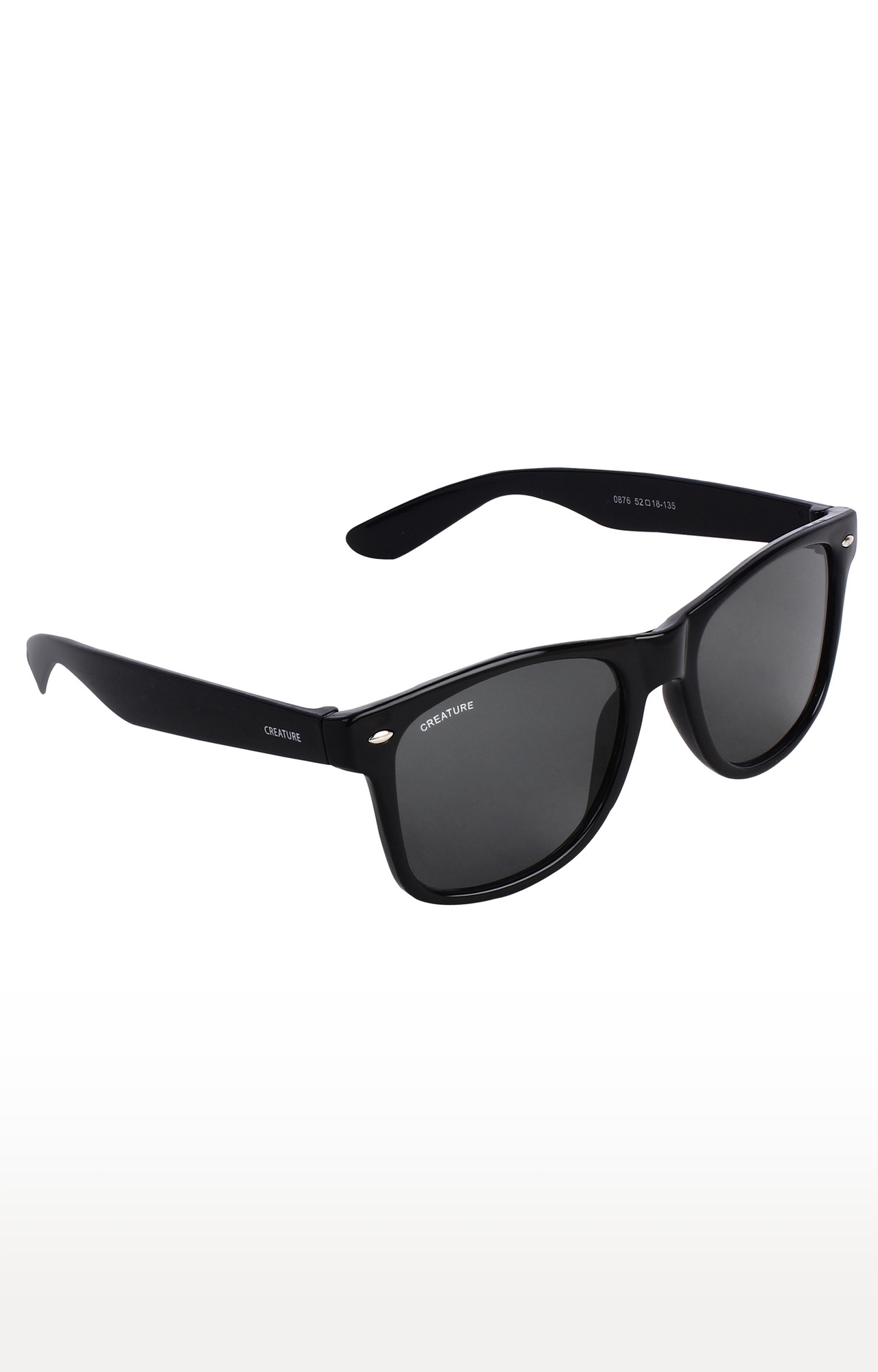CREATURE | CREATURE Black Glossy Finish Unisex Wayfarer Sunglasses (Lens-Black|Frame-Black) 0