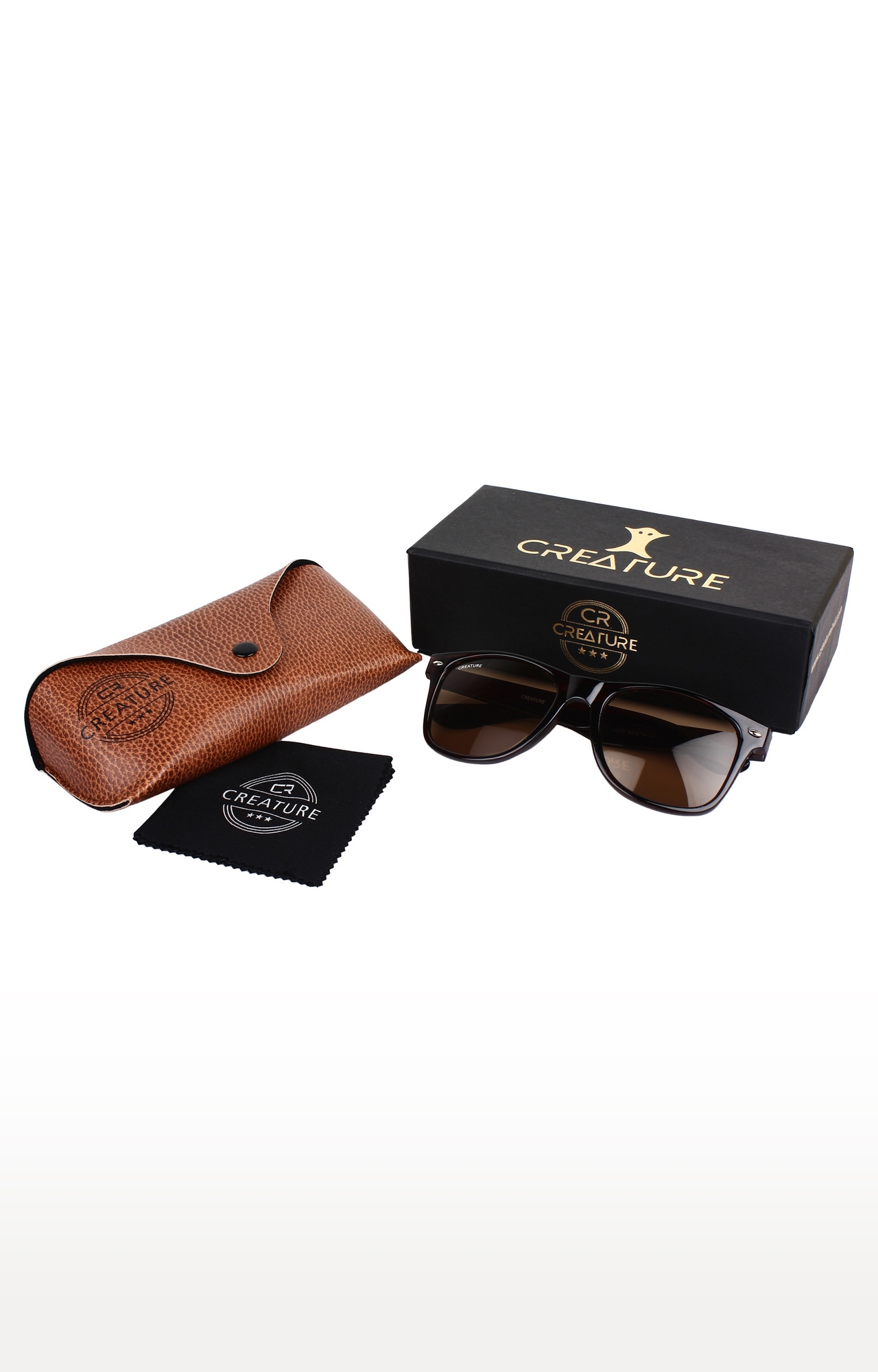 CREATURE | CREATURE Brown Glossy Finish Unisex Wayfarer Sunglasses (Lens-Brown|Frame-Brown) 5
