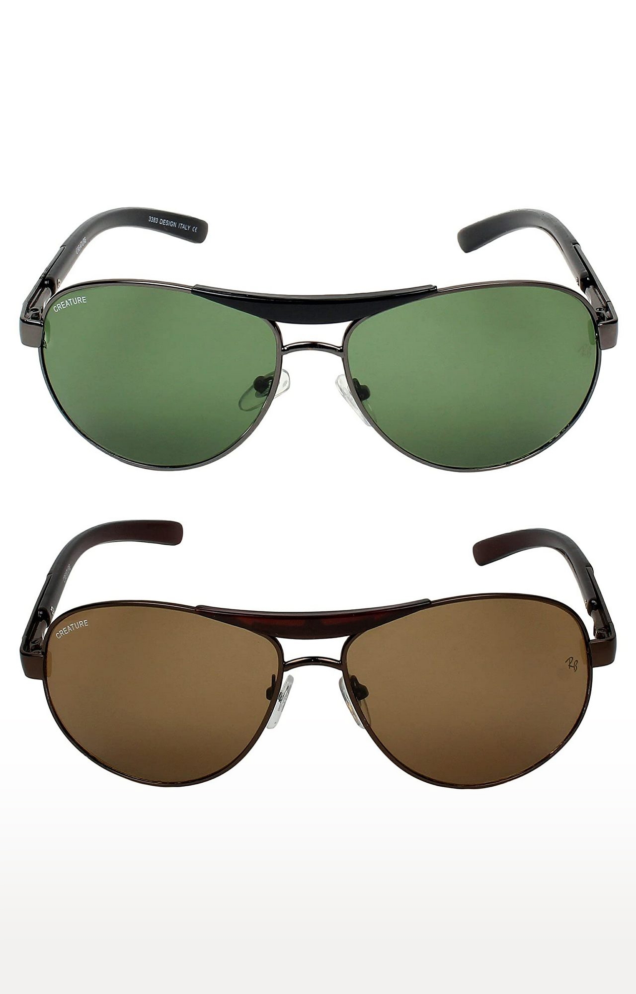 CREATURE | CREATURE Green & Brown Aviator Sunglasses Combo with UV Protection (Lens-Green & Brown|Frame-Black & Brown) 0