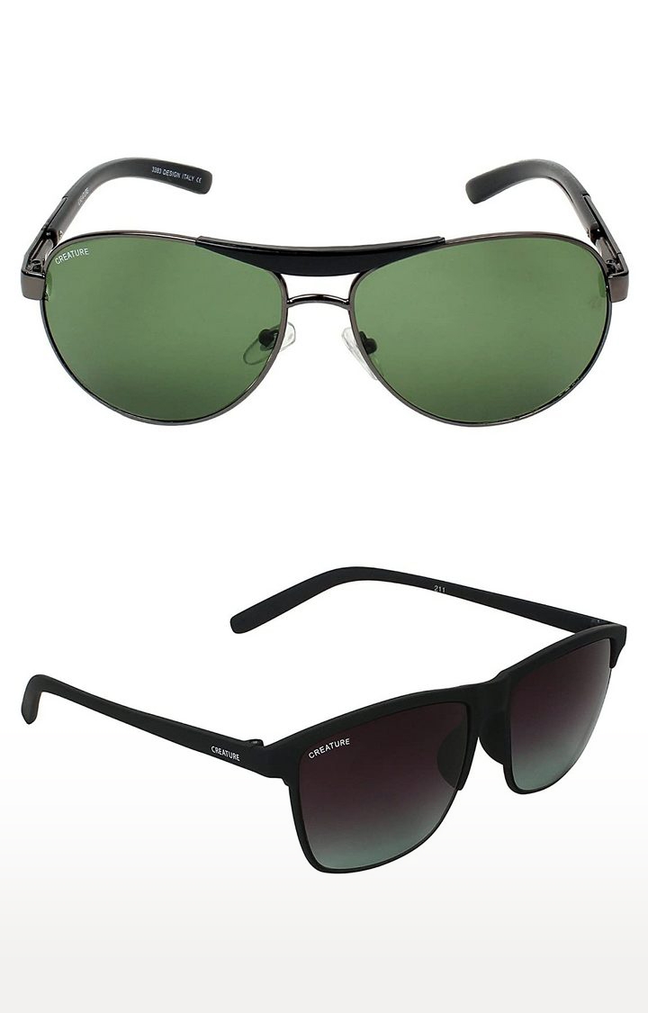 CREATURE | CREATURE Black Sunglasses Combo with UV Protection (Lens-Green|Frame-Grey & Black) 0