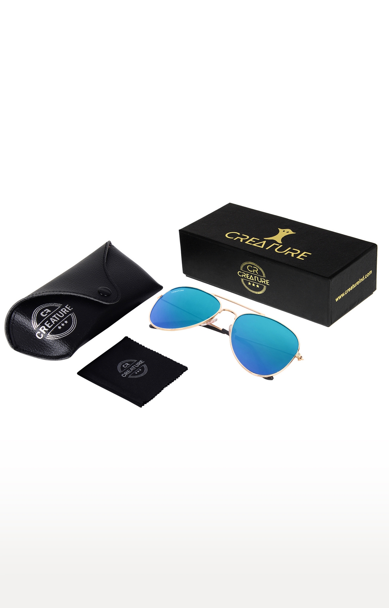 CREATURE | CREATURE Stylish Metal Golden Aviator UV Protected Sunglasses (Lens-Blue|Frame-Golden) 4
