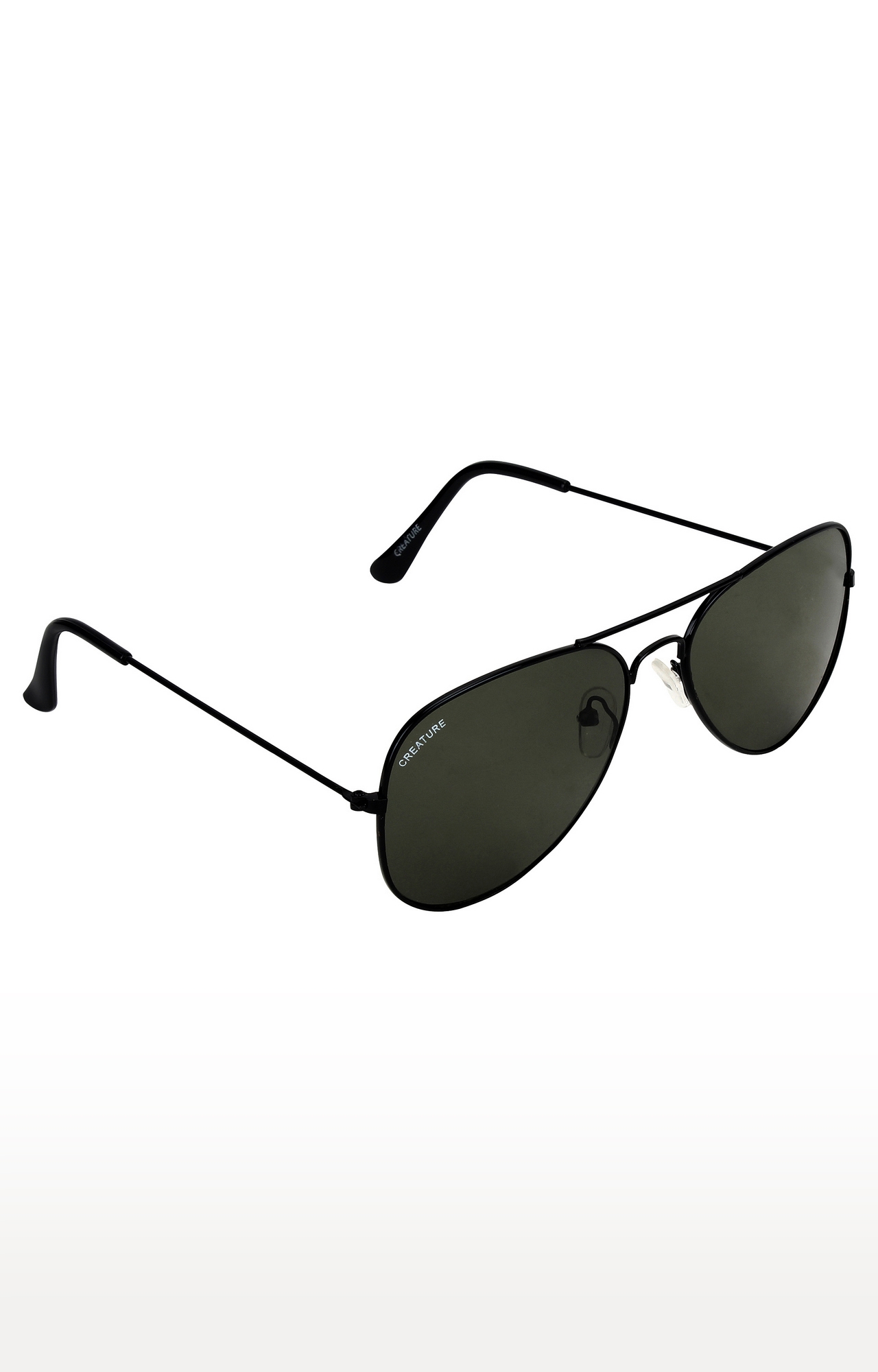 CREATURE | CREATURE Basic Black Aviator UV-Protected Unisex Sunglasses (Lens-Green|Frame-Black) 0