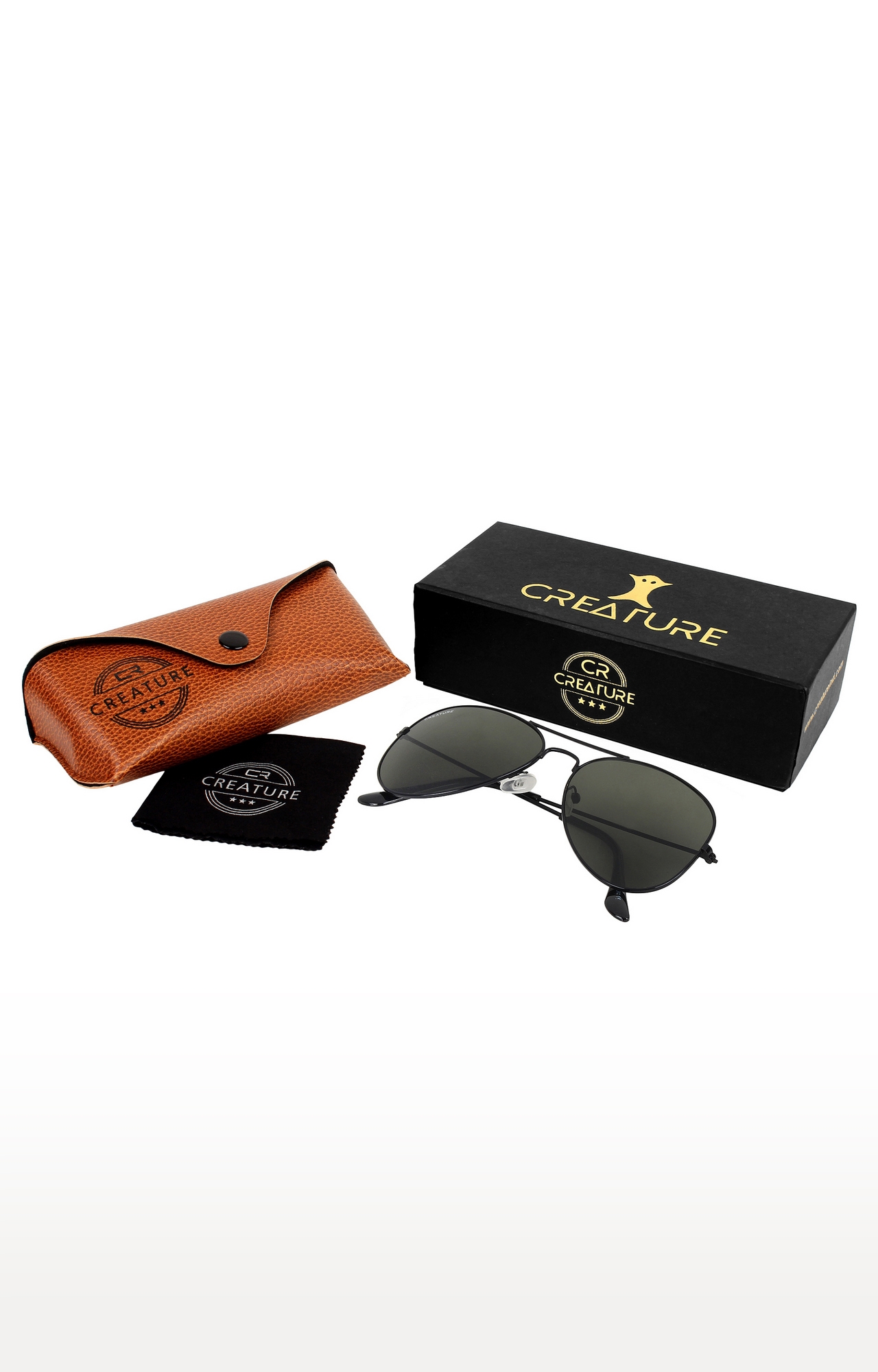 CREATURE | CREATURE Basic Black Aviator UV-Protected Unisex Sunglasses (Lens-Green|Frame-Black) 4