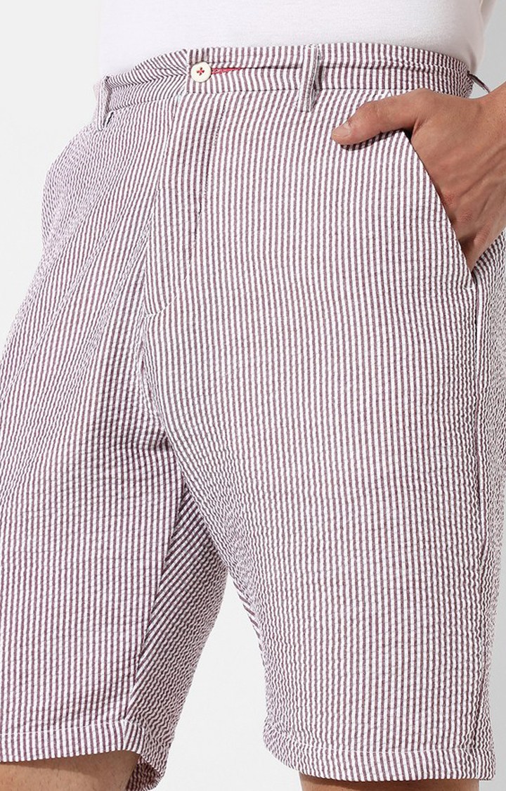 Men's Grey Striped Polycotton Shorts
