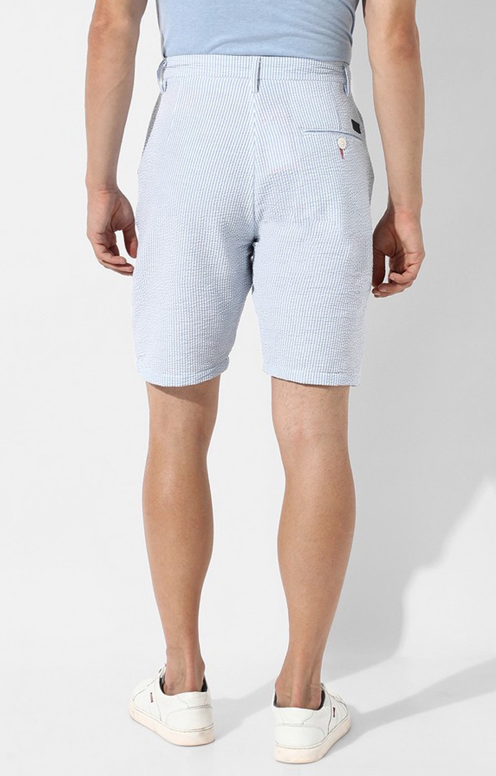Men's Light Blue Striped Polycotton Shorts