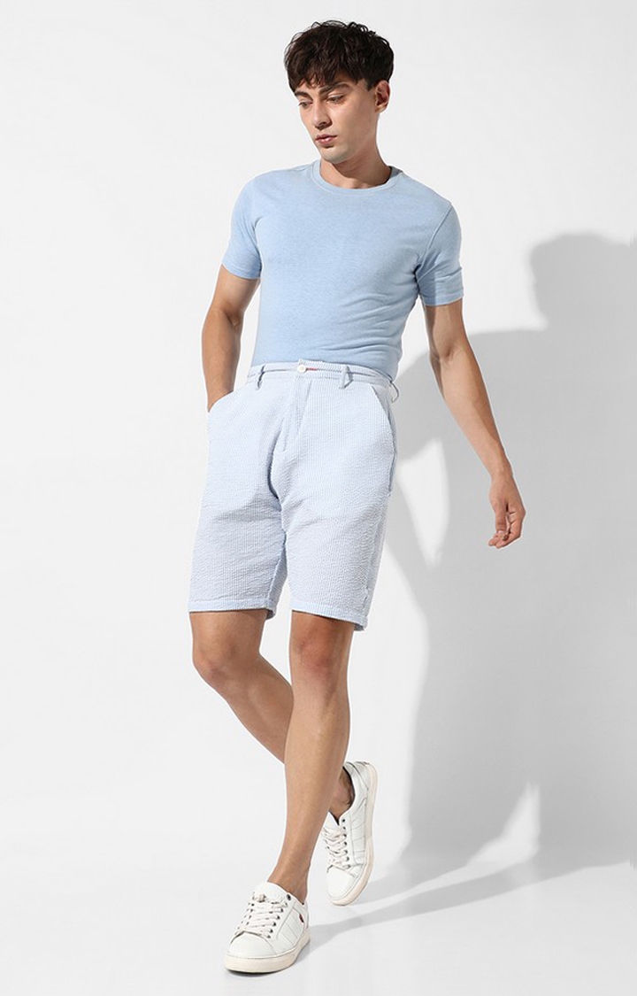 Men's Light Blue Seersucker Stripe Shorts