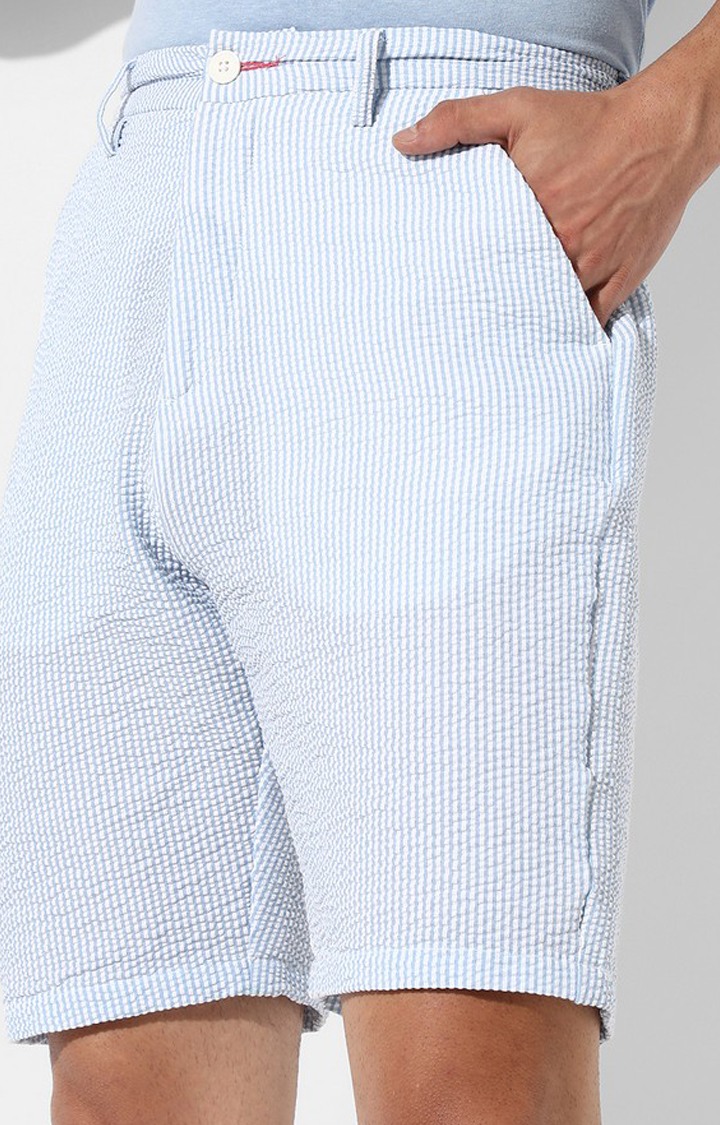 Men's Light Blue Seersucker Stripe Shorts